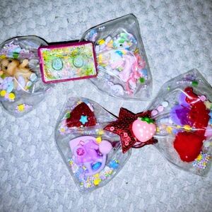 Set of 2 Whimsical Charm Filled Transparent Bow Hair Clips